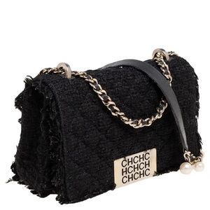 CH Carolina Herrera Black Fabric Pearl Embellished Shoulder Bag